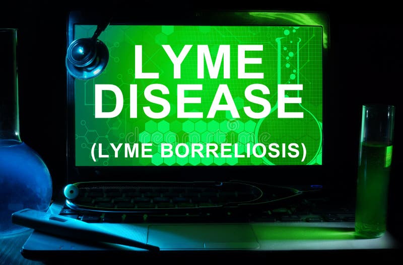 Computer with words Lyme disease stock image