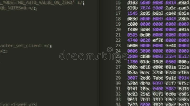 The workflow on the computer screen that displays multiple windows open with software code or process of infecting by computer virus, malware or spyware. Abstract animation 1920x1080. Computer matrix video