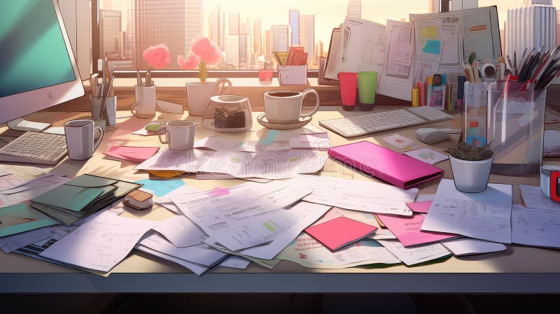 Computer workspace table background vector illustration