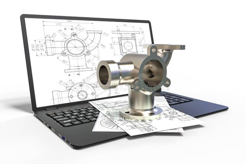 Computergesützte Konstruktion im Formentwurf mit Software 3d. Geschäftsgebäude stock abbildung
