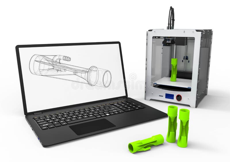Computergesützte Konstruktion im Formentwurf mit Software 3d. Geschäftsgebäude lizenzfreie abbildung