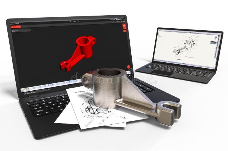 Computergesützte Konstruktion im Formentwurf mit Software 3d. Geschäftsgebäude stock abbildung