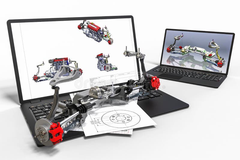 Computergesützte Konstruktion im Formentwurf mit Software 3d. Geschäftsgebäude lizenzfreie abbildung