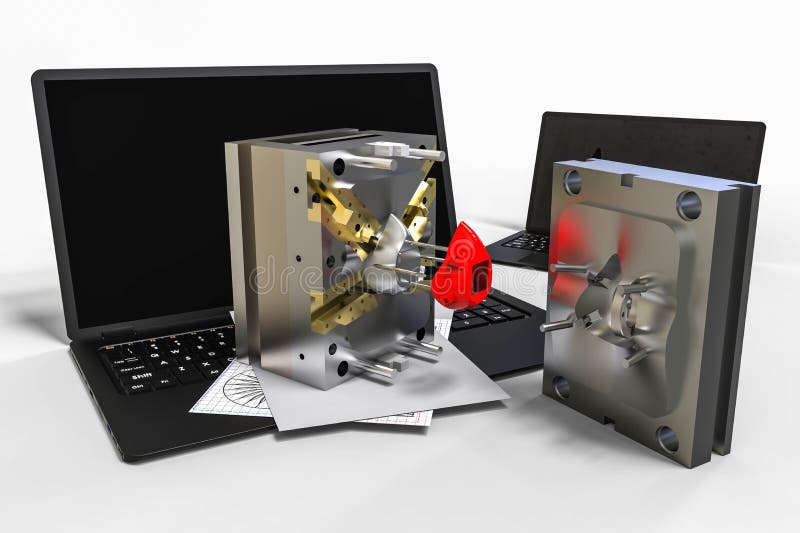Computergesützte Konstruktion im Formentwurf mit Software 3d. Geschäftsgebäude stock abbildung