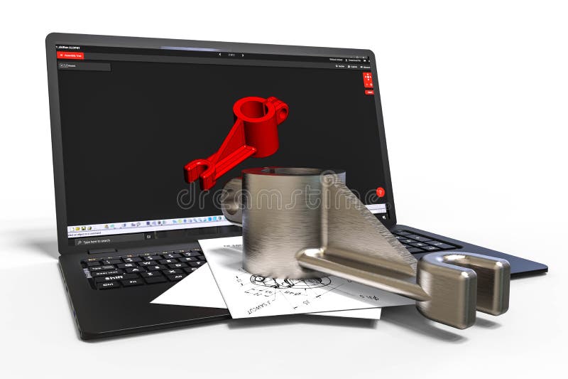 Computergesützte Konstruktion im Formentwurf mit Software 3d. Geschäftsgebäude stock abbildung