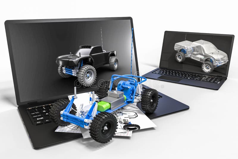 Computergesützte Konstruktion im Formentwurf mit Software 3d. Geschäftsgebäude lizenzfreie abbildung