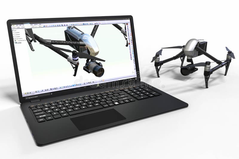 Computergesützte Konstruktion mit Software 3d. computergesützte Konstruktion eines Drohne stock abbildung