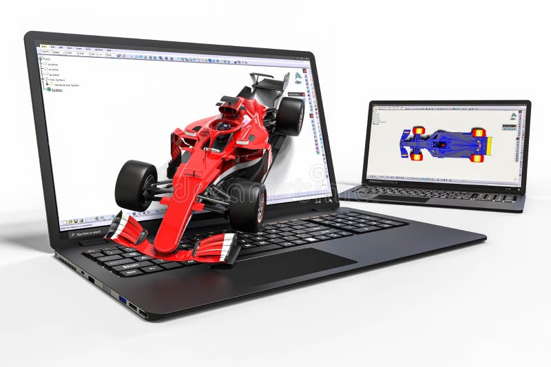 Computergesützte Konstruktion mit Software 3d. computergesützte Konstruktion eines Rennwagens lizenzfreie abbildung