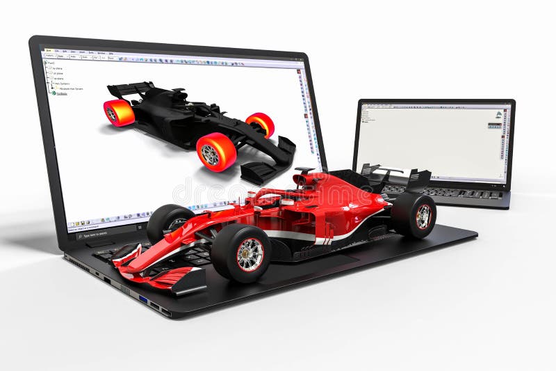 Computergesützte Konstruktion mit Software 3d. computergesützte Konstruktion eines Rennwagens stock abbildung