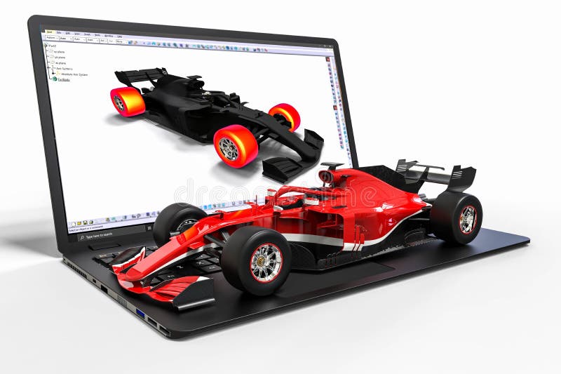 Computergesützte Konstruktion mit Software 3d. computergesützte Konstruktion eines Rennwagens lizenzfreie abbildung