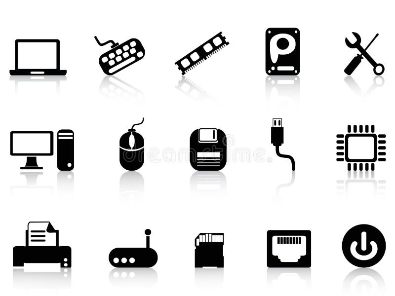 Computer Hardware Icons set on white background. Computer Hardware Icons set on white background