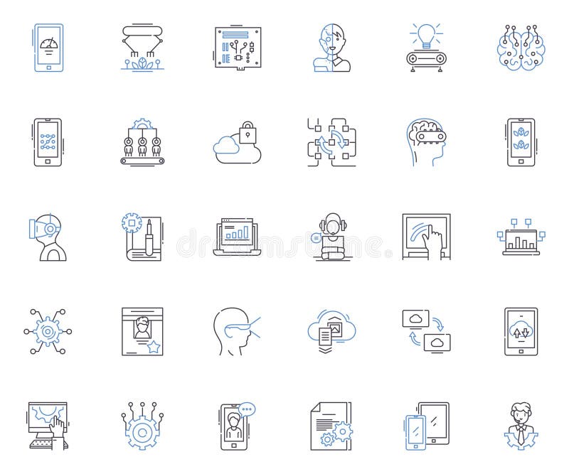 Computerization line icons collection. Automation, Digitization, Information, Robotics, Efficiency, Integration stock illustration