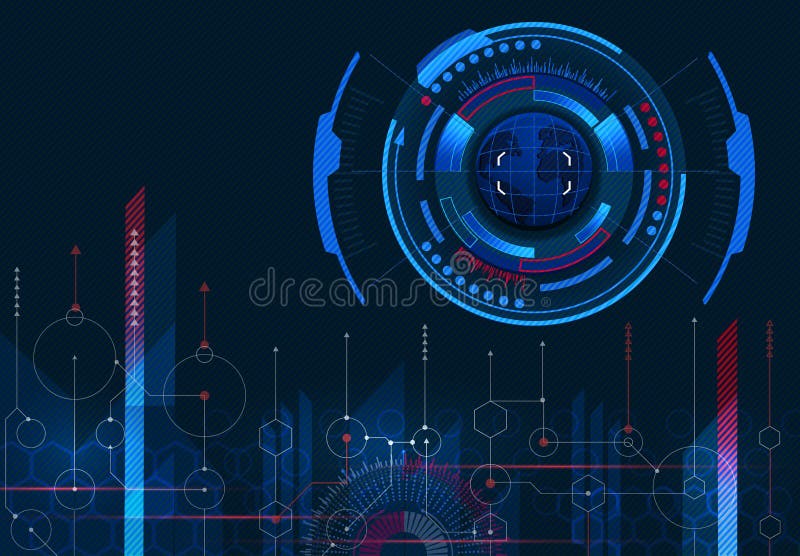 Computermanagement Das Bild der Erde Virtuelle grafische Schnittstelle, elektronische Linse, HUD-Element Zusammenfassung, Wissens vektor abbildung