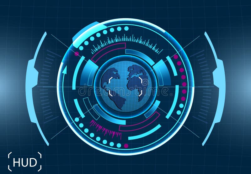 Computermanagement Das Bild der Erde Virtuelle grafische Schnittstelle, elektronische Linse, HUD-Elemente Abbildung stock abbildung