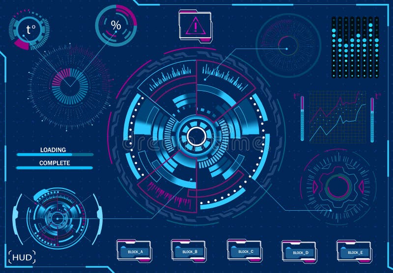 Computermanagement Diagnoseausrüstung Virtuelle grafische Schnittstelle, elektronische Linse, HUD-Elemente Abbildung vektor abbildung