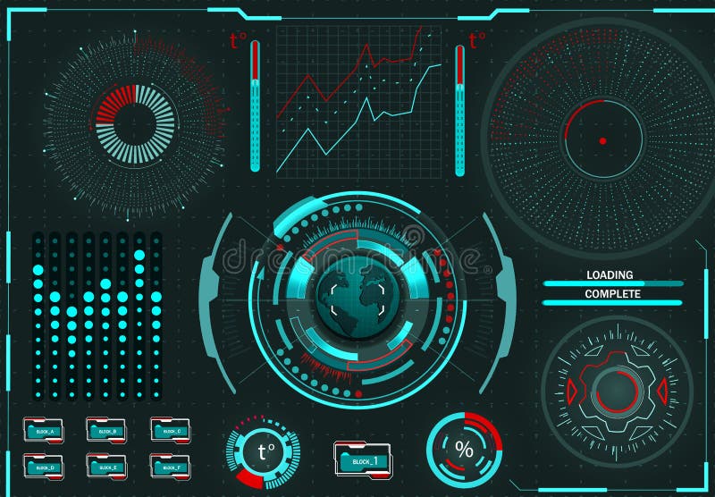 Computermanagement Diagnosestand Virtuelle grafische Schnittstelle, elektronische Linse, HUD-Elemente Abbildung stock abbildung