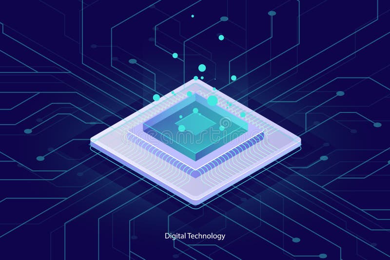 Computermikrochip-CPU, isometrische Ikone, abstrakter Begriff der Datenverarbeitung, Element der datenverarbeitenden, Digitaltech stock abbildung Computermikrochip-CPU, isometrische Ikone, abstrakter Begriff der Datenverarbeitung, Element der datenverarbeitenden, Digitaltech stock abbildung