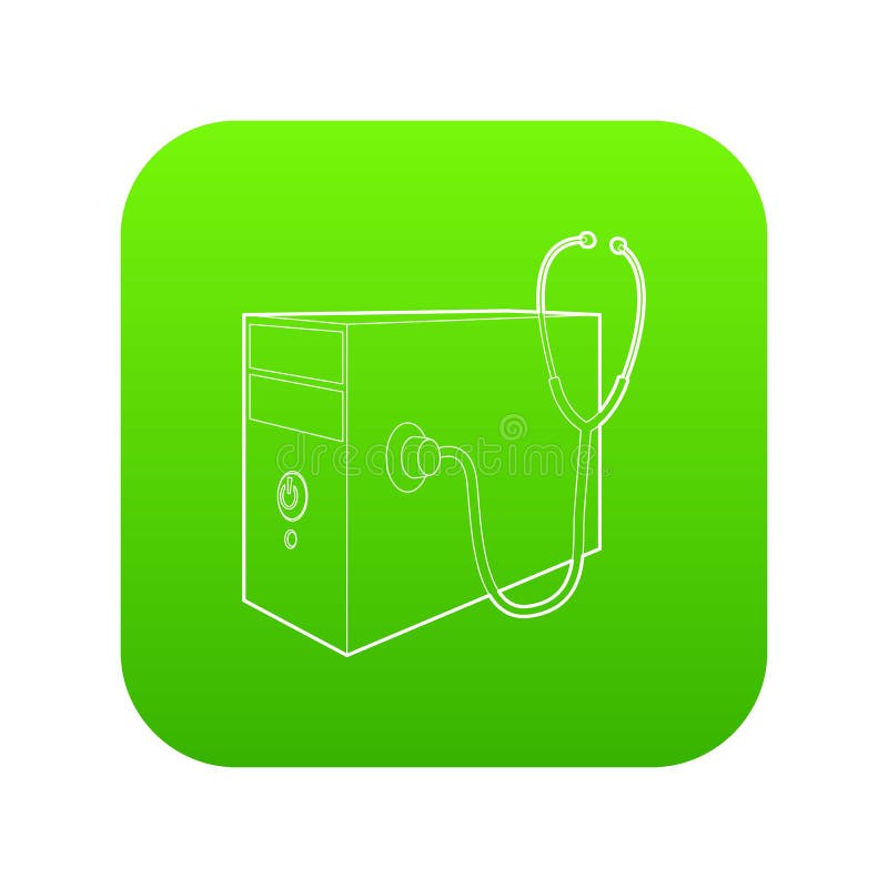 Computersysteemeenheid en de groene vector van het stethoscooppictogram vector illustratie Computersysteemeenheid en de groene vector van het stethoscooppictogram vector illustratie