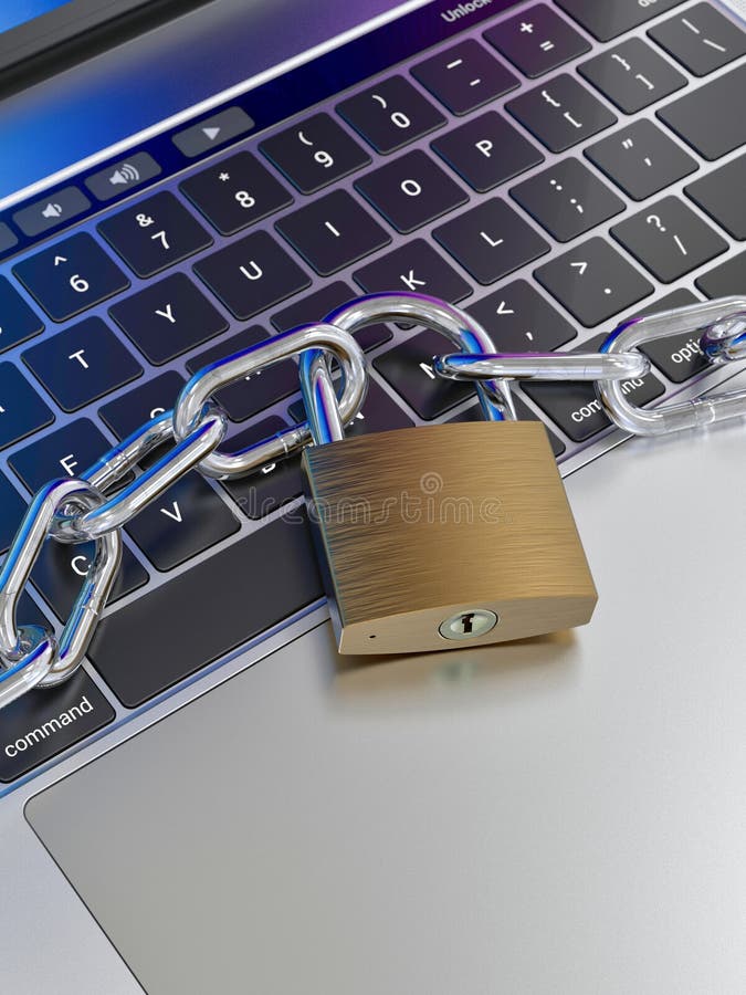 Computertastatur schloss mit Vorhängeschloß und Kette - Sicherheit zu vektor abbildung Computertastatur schloss mit Vorhängeschloß und Kette - Sicherheit zu vektor abbildung