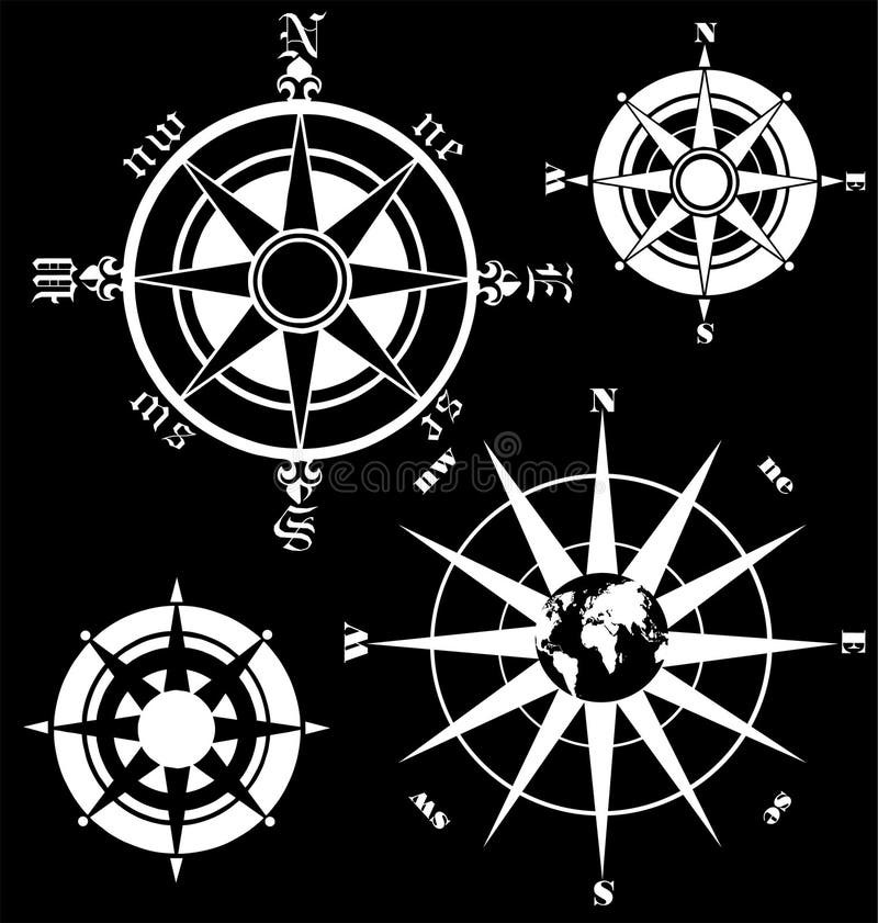 Compass vector illustration on black background. Compass vector illustration on black background