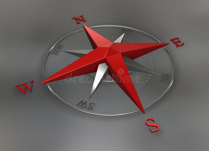 3d red compass isolated on gray background. 3d red compass isolated on gray background