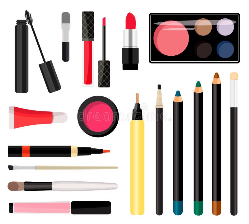 Compõe cosméticos Ilustração do vetor Estilo liso ilustração do vetor Compõe cosméticos Ilustração do vetor Estilo liso ilustração do vetor