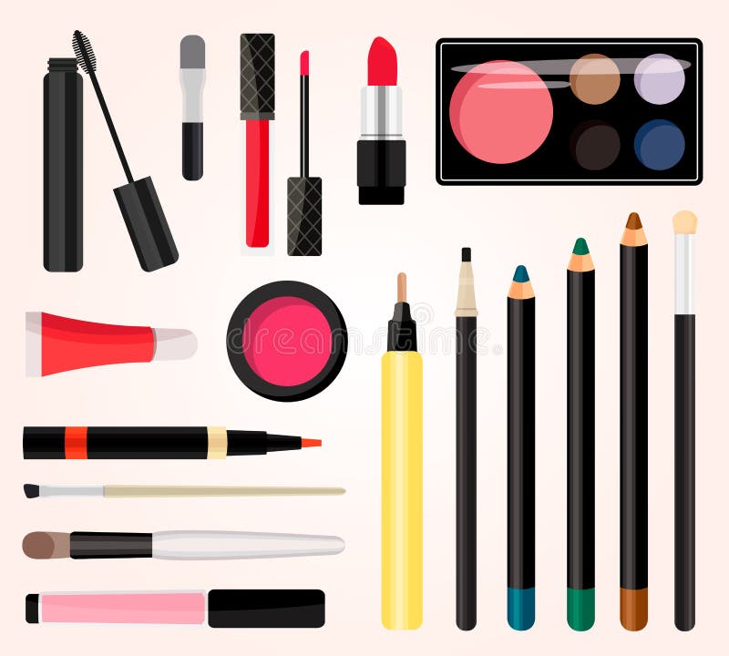 Compõe cosméticos Ilustração do vetor Estilo liso ilustração royalty free Compõe cosméticos Ilustração do vetor Estilo liso ilustração royalty free