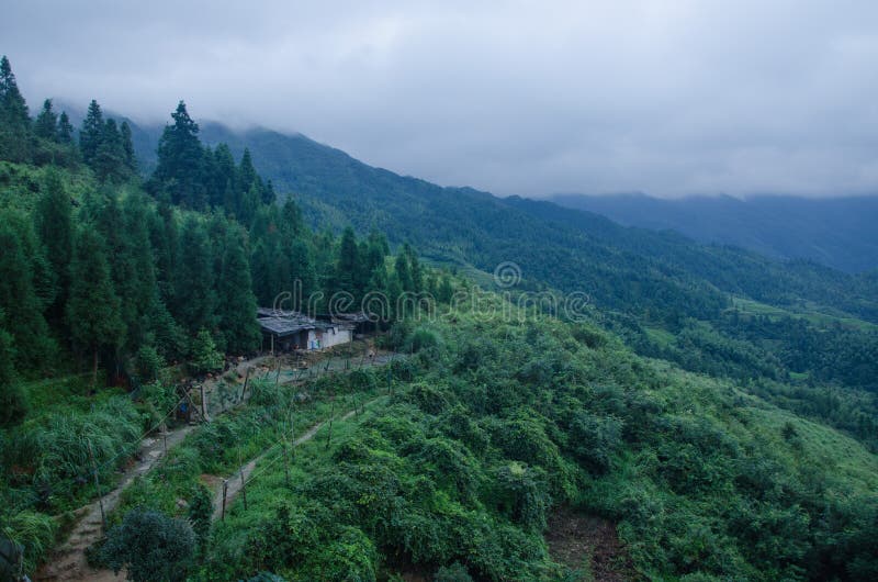 Comté de Longsheng de secteur scénique de terrasse de Longji de Chinois de province de Guangxi image stock Comté de Longsheng de secteur scénique de terrasse de Longji de Chinois de province de Guangxi image stock