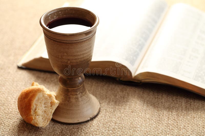 Communion still life - wine, bread and Bible. Communion still life - wine, bread and Bible