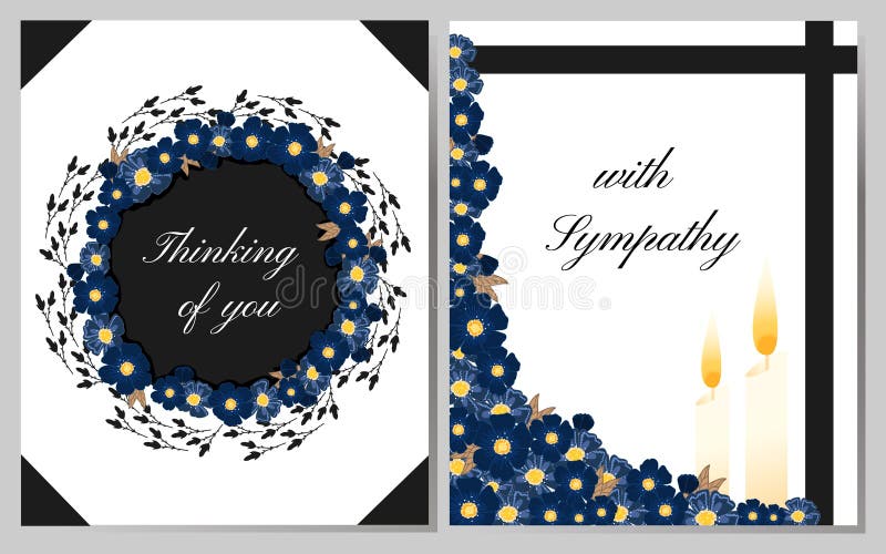 With Sympathy. Funeral card. Vector set with mourning flowers, candle and design elements. With Sympathy. Funeral card. Vector set with mourning flowers, candle and design elements.