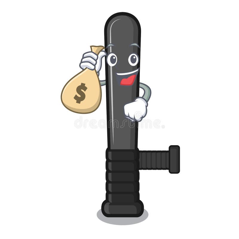 Con el bastón de la policía del bolso del dinero aislado con el carácter ilustración del vector Con el bastón de la policía del bolso del dinero aislado con el carácter ilustración del vector