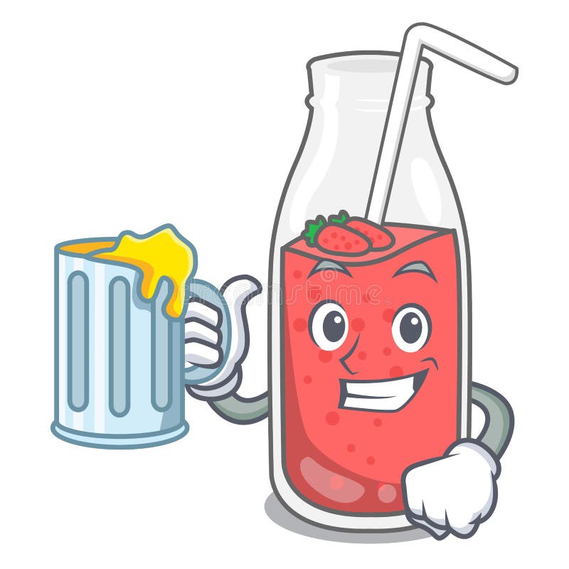 Con il fumetto della mascotte del frullato della fragola del succo illustrazione vettoriale Con il fumetto della mascotte del frullato della fragola del succo illustrazione vettoriale