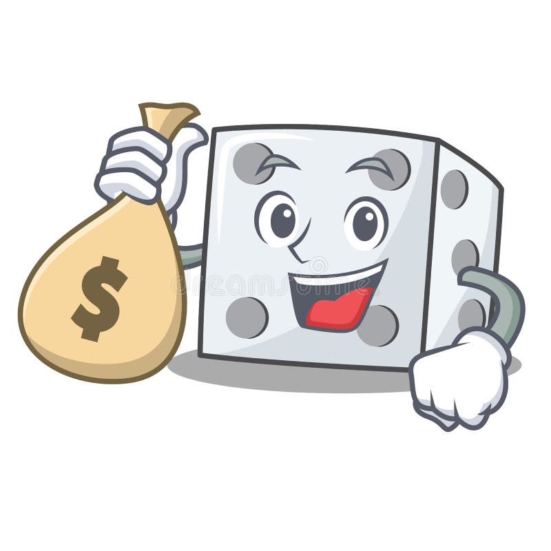Con stile del fumetto del carattere dei dadi della borsa dei soldi royalty illustrazione gratis Con stile del fumetto del carattere dei dadi della borsa dei soldi royalty illustrazione gratis