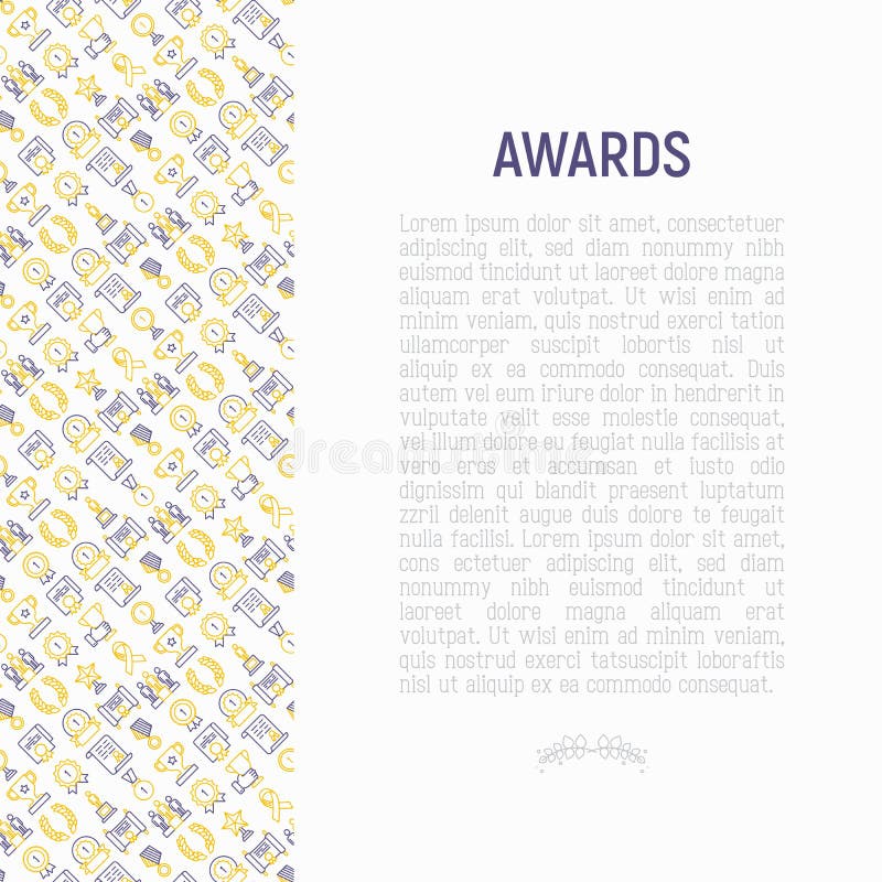 Concede o conceito com linha fina ícones: troféu, medalha, copo, estrela, estatueta, fita Ilustração moderna do vetor dos prêmios para a competição Molde para a imprensa, bandeira