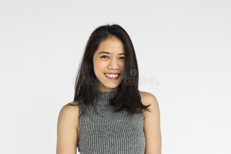 Conceito alegre do retrato da mulher asiática imagem de stock royalty free Conceito alegre do retrato da mulher asiática imagem de stock royalty free