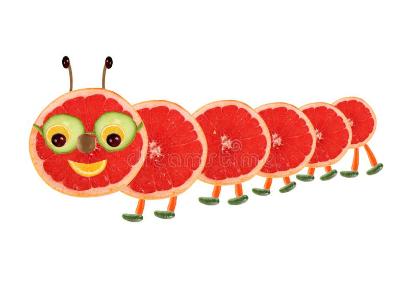 Conceito criativo do alimento Lagarta pequena engraçada feita do fruto ilustração do vetor Conceito criativo do alimento Lagarta pequena engraçada feita do fruto ilustração do vetor
