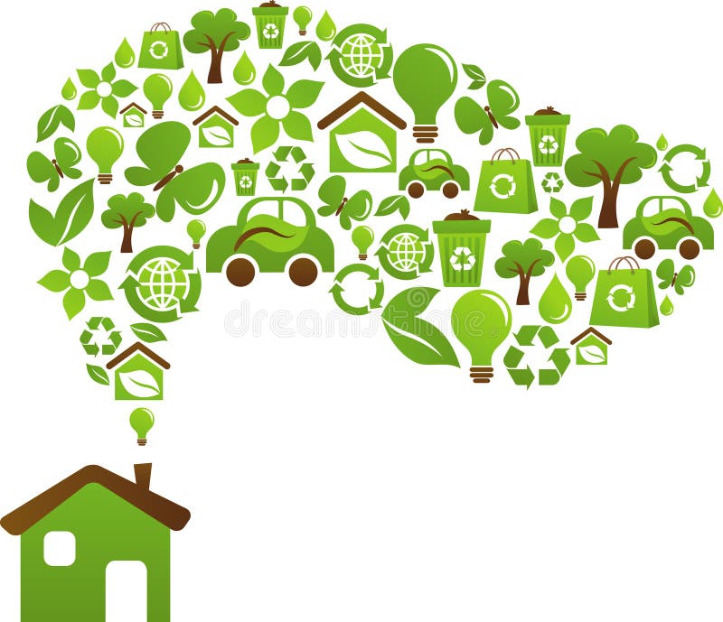 Conceito de casa ecológica - ícones de energia verde ilustração stock