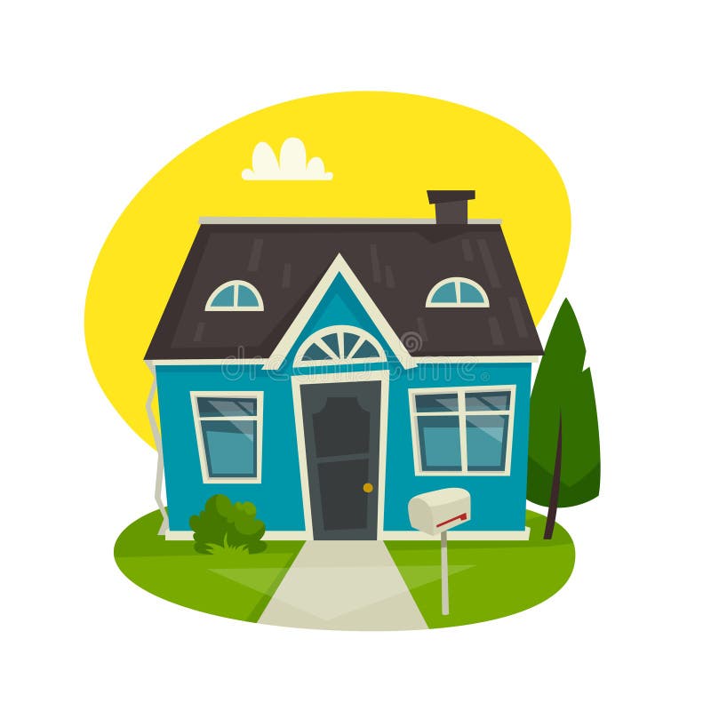 Conceito da construção de casa, exterior da casa de campo, ilustração do vetor dos desenhos animados ilustração do vetor Conceito da construção de casa, exterior da casa de campo, ilustração do vetor dos desenhos animados ilustração do vetor