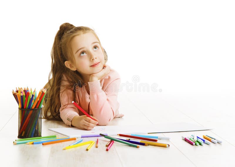 Conceito da educação da criança, desenho da menina da criança e escola do sonho