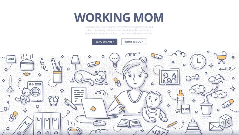 Conceito da garatuja da mamã de funcionamento ilustração stock Conceito da garatuja da mamã de funcionamento ilustração stock