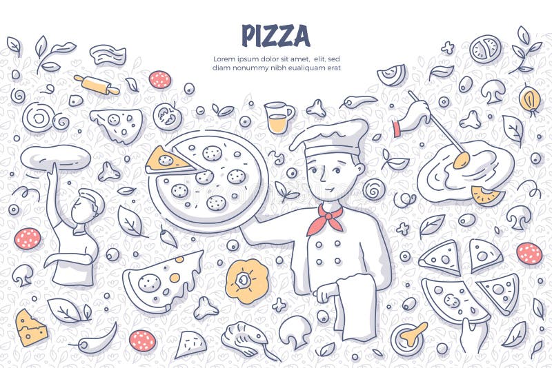 Conceito da garatuja da pizza ilustração stock Conceito da garatuja da pizza ilustração stock