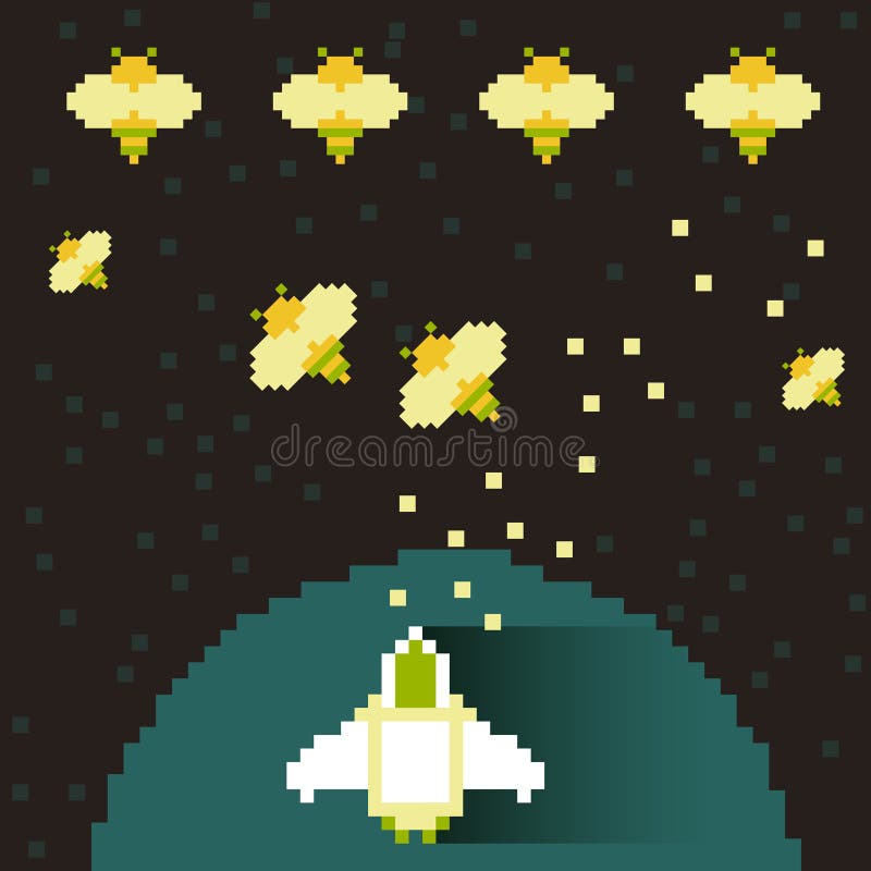 Estilo de arte pixel antigo ufo jogo de guerra espacial. monstros