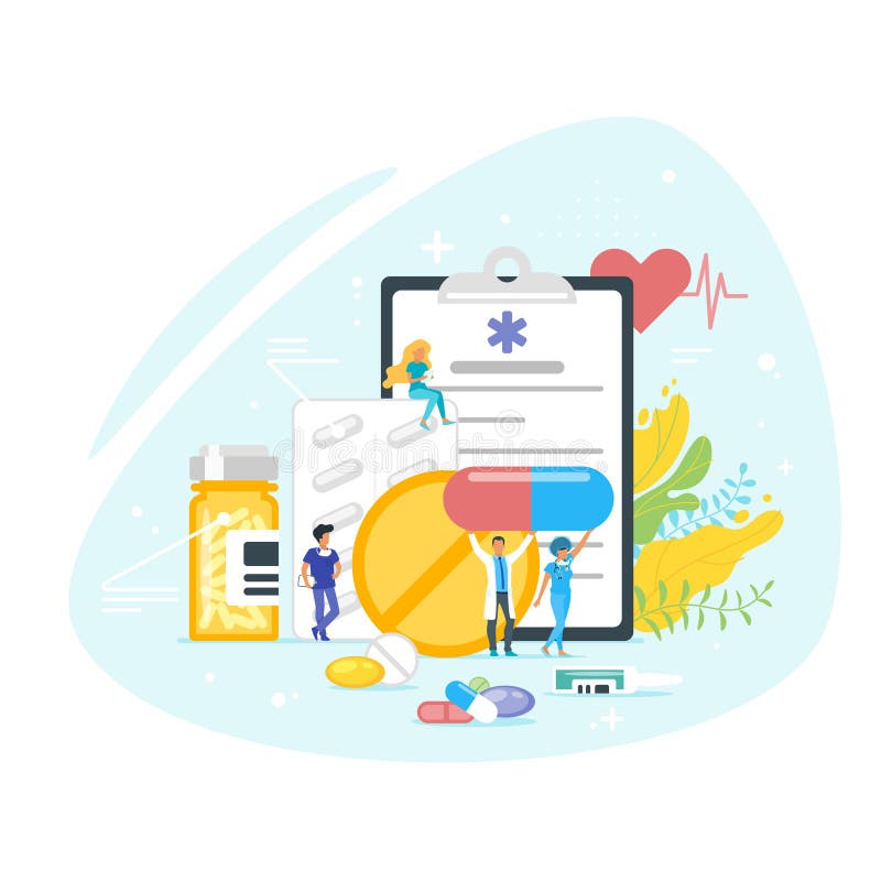 Conceito da medicamentação e da farmácia ilustração stock Conceito da medicamentação e da farmácia ilustração stock