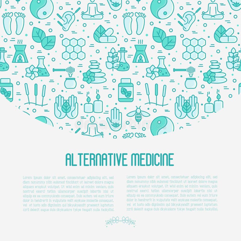 Conceito da medicina alternativa com linha fina ícones ilustração royalty free Conceito da medicina alternativa com linha fina ícones ilustração royalty free