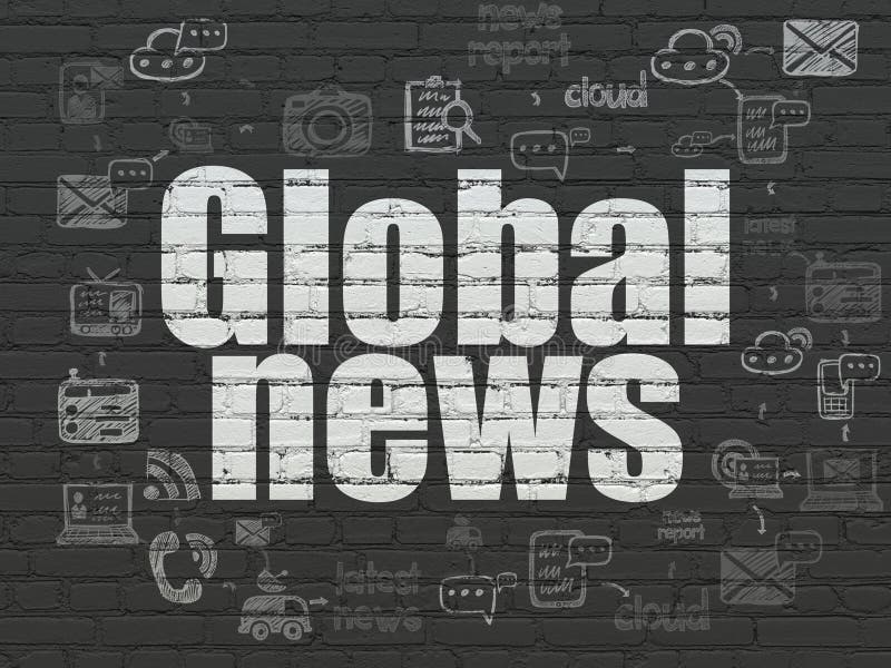 Conceito da notícia: Notícia global no fundo da parede ilustração do vetor Conceito da notícia: Notícia global no fundo da parede ilustração do vetor