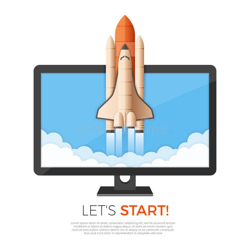 Conceito da partida de negócio Lançamento de Rocket ou de vaivém espacial ilustração do vetor Conceito da partida de negócio Lançamento de Rocket ou de vaivém espacial ilustração do vetor