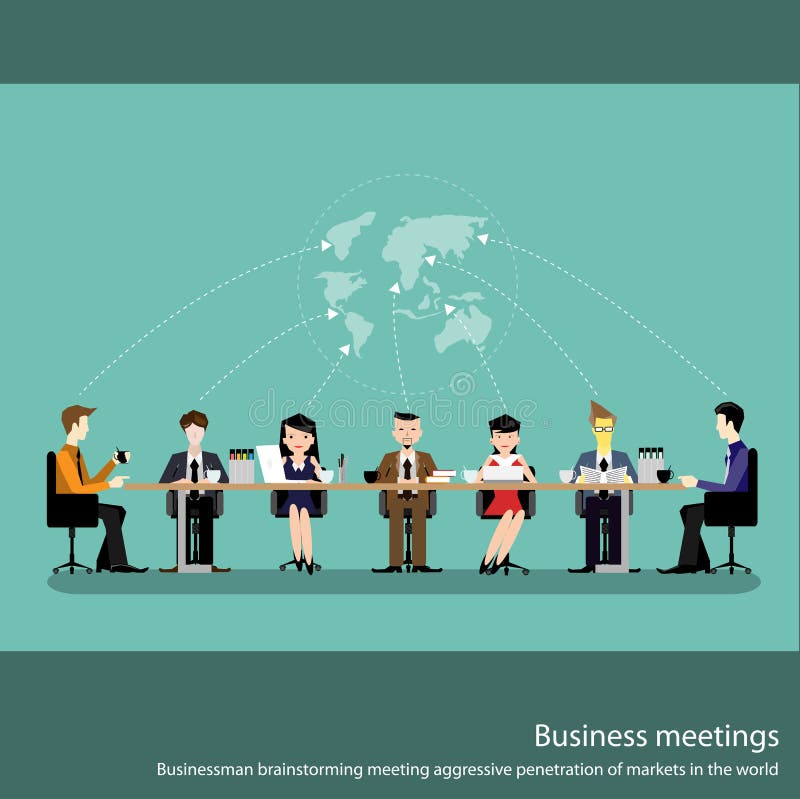 Conceito da reunião de negócios com os povos que conversam na ilustração lisa do vetor da sala de conferências ilustração do vetor Conceito da reunião de negócios com os povos que conversam na ilustração lisa do vetor da sala de conferências ilustração do vetor