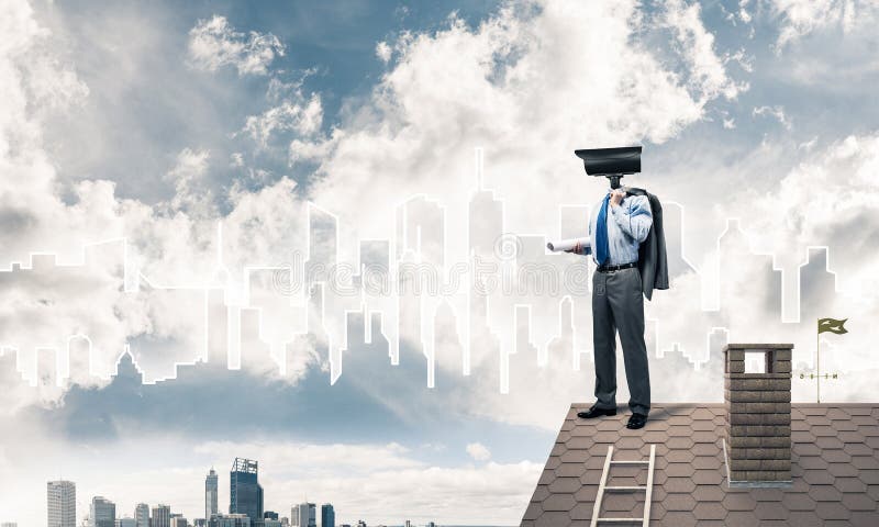 Conceito da segurança interna e da proteção de privacidade com cabeça de câmera ilustração stock