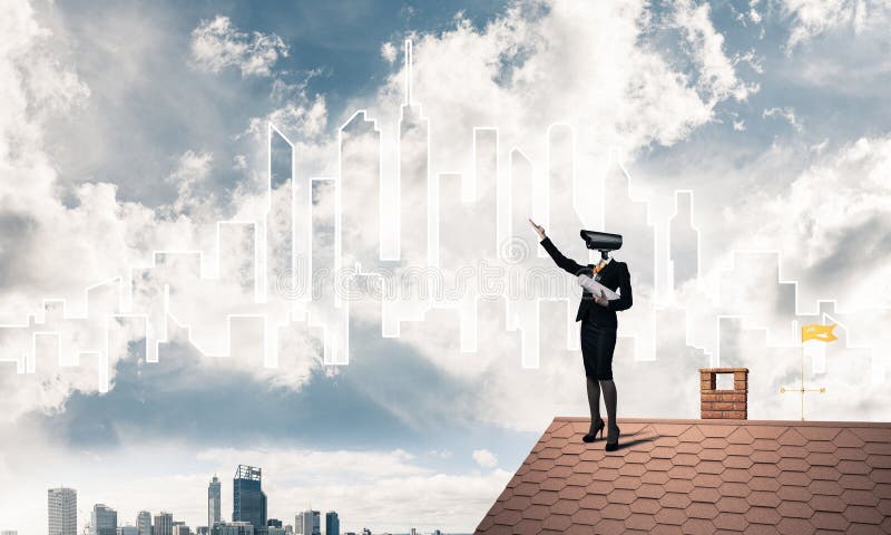 Conceito da segurança interna e da proteção de privacidade com cabeça de câmera fotos de stock