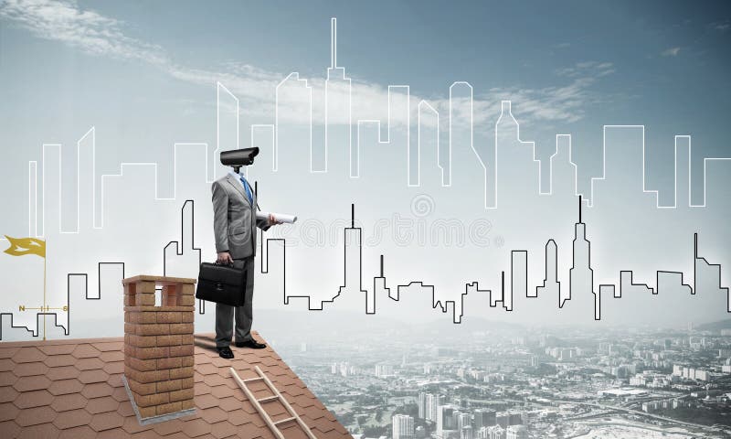 Conceito da segurança interna e da proteção de privacidade com cabeça de câmera imagem de stock